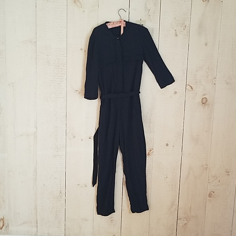 Zara Mid-length Sleeved Navy Jumpsuit